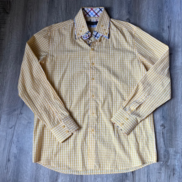 Coogi Classic Button Down L/S Yellow Check Shirt Size L 16.5 34/35 - Picture 1 of 8